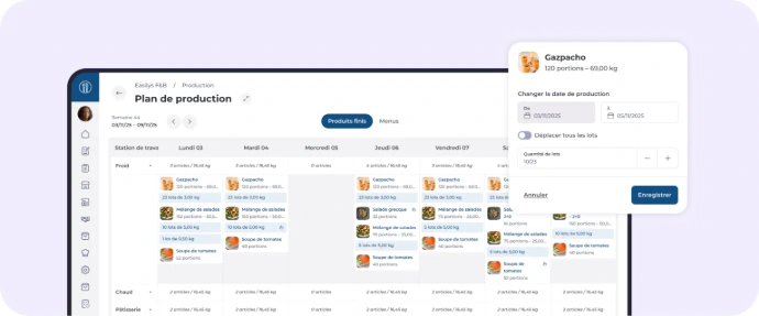 Ecran de planification des menus